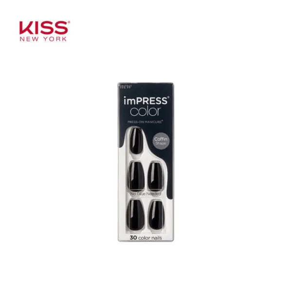 KISS imPRESS Color Press-on Manicure - Coffin (All Black)