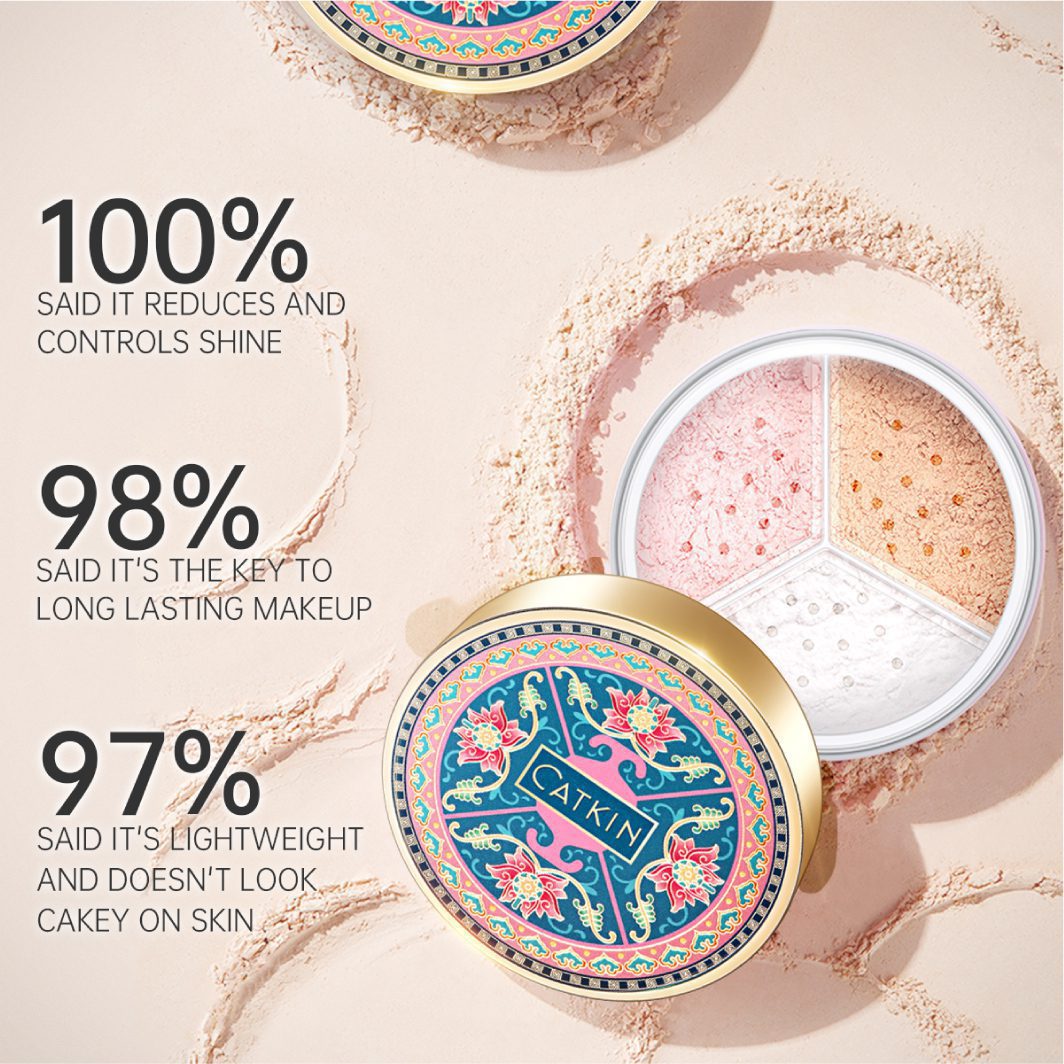 CATKIN 3-Colours Loose Finishing Powder Setting Powder Oil Control Minimizes Pores Shimmer/Matte - Image 4